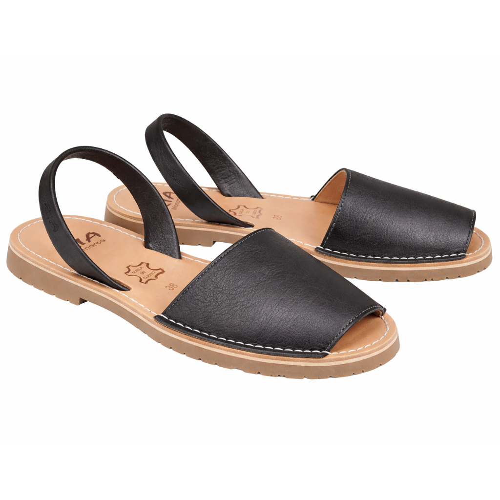 Anthrazit Damensandalen Avarcas von RIA Menorca mit Karamellsohle