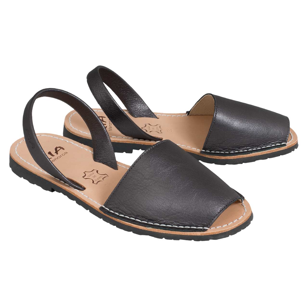 Glänzende Avarcas Sandalen von RIA Menorca für Damen in Schwarzmetallic