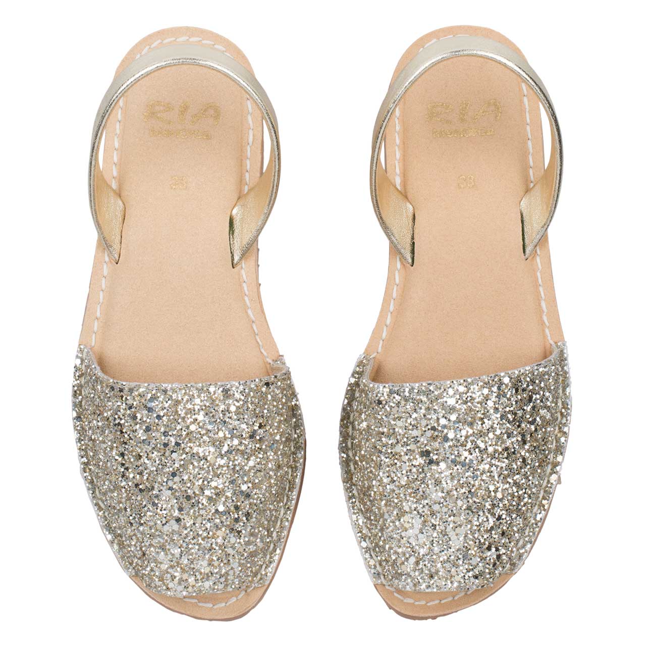 Damenandalen Avarca Champagne Glitzer von RIA Menorca